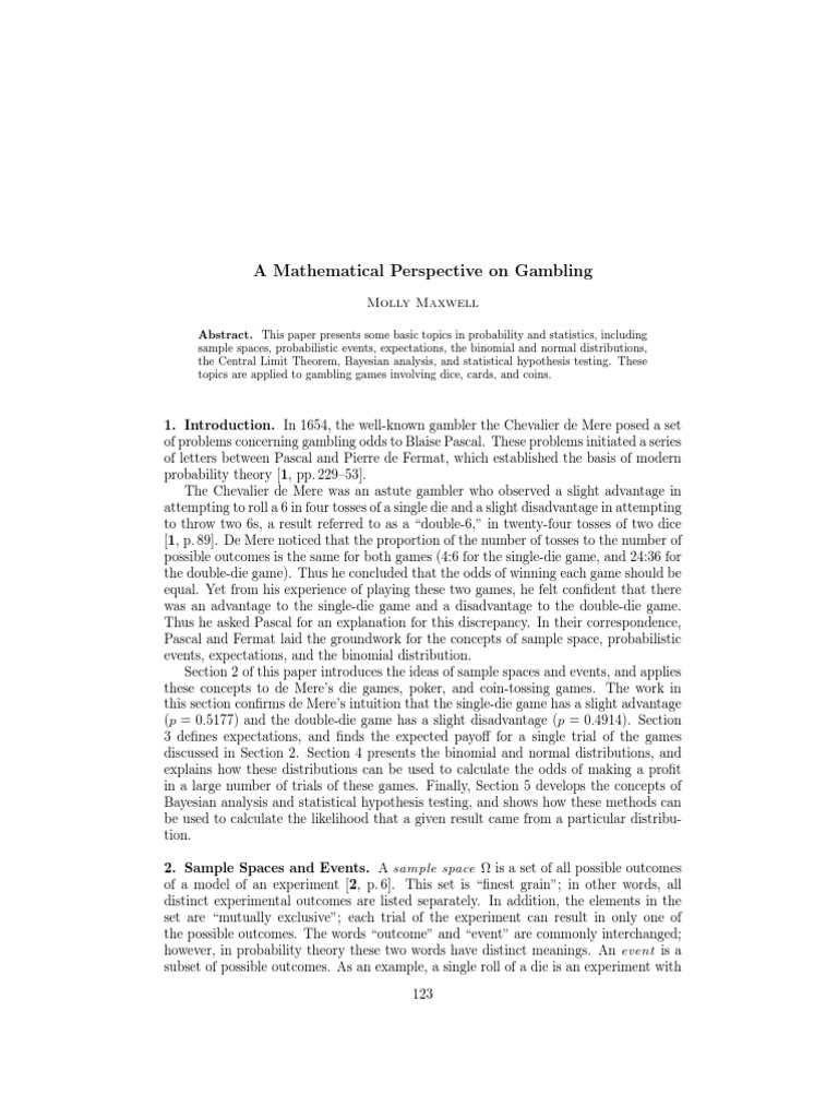 A Mathematical Perspective On Gambling | PDF