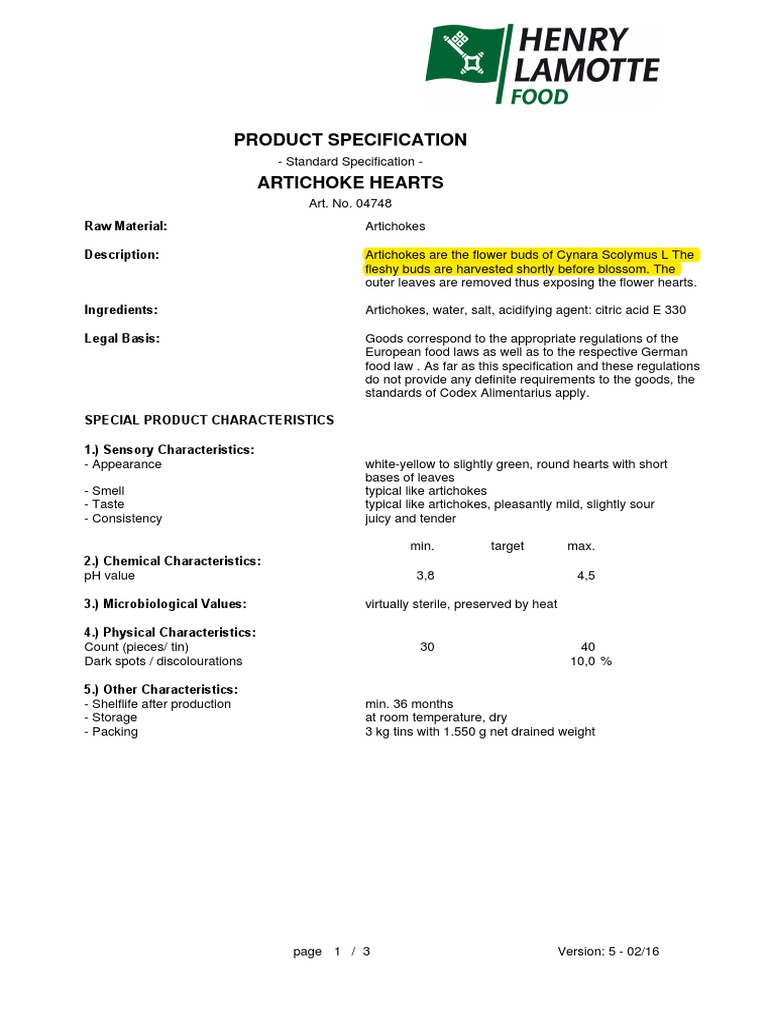 Artichoke (Henry Lamotte Food) PDF Artichoke Carbohydrates