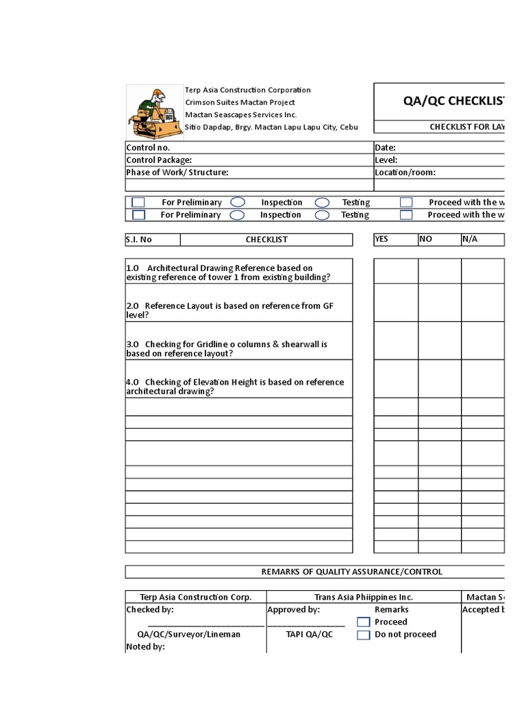 Qa/Qc Checklist Form | PDF