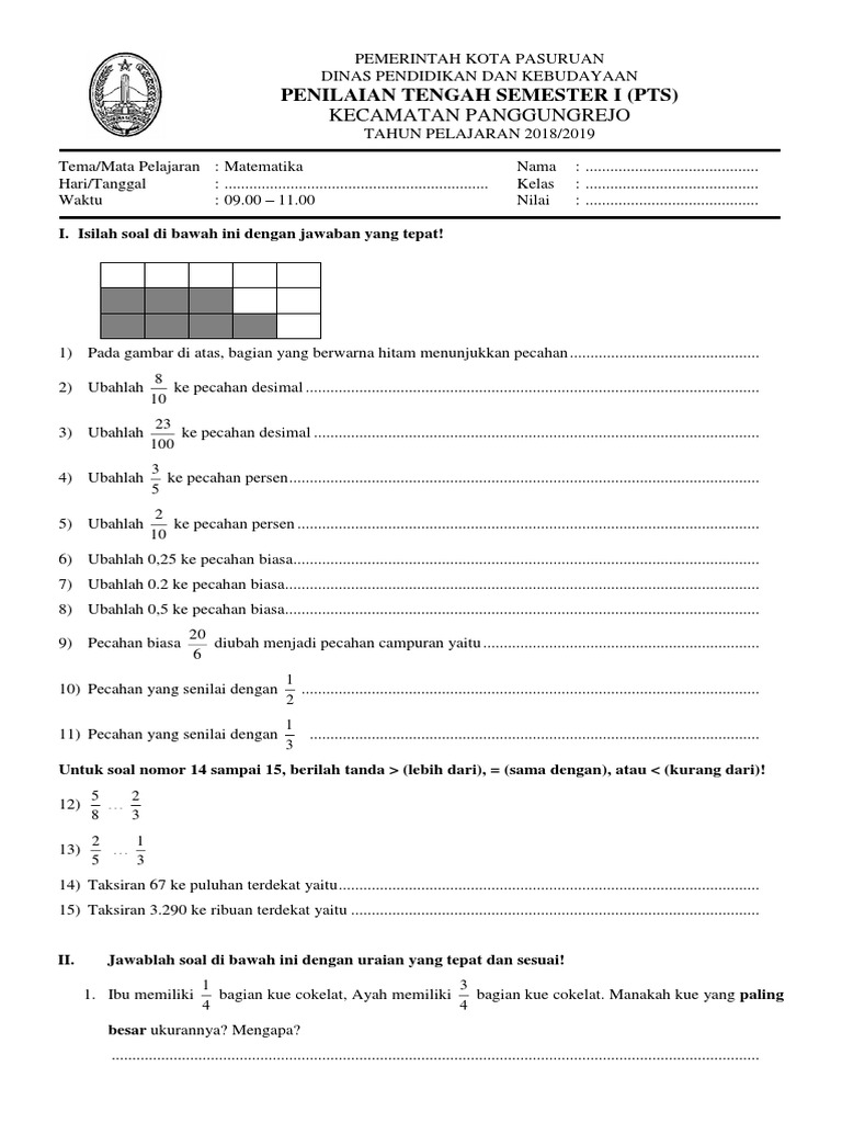 Soal Pts 1 Matematika 2018 2019 Docx