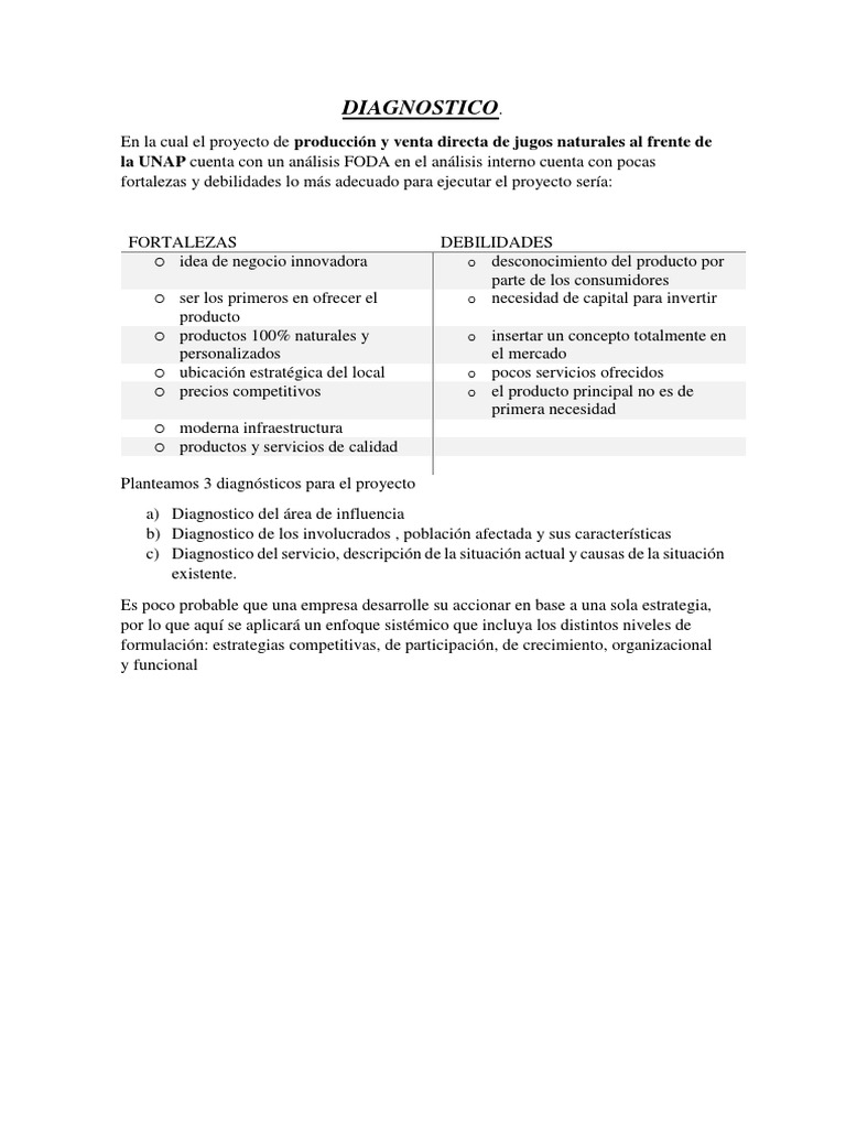 Diagnóstico FODA para Jugos Naturales UNAP | PDF