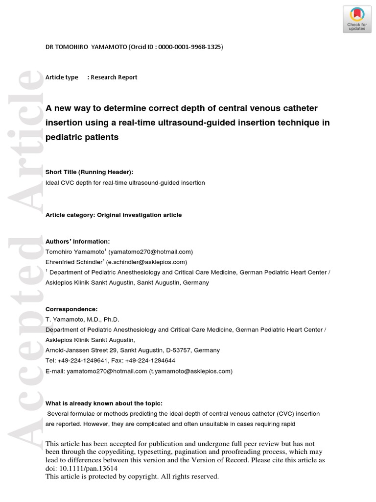 A New Way To Determine Correct Depth Of Central Venous Catheter Insertion Using A Real Time Ultrasound Guided Insertion Technique In Pediatric Patients Pdf Atrium Heart Standard Deviation