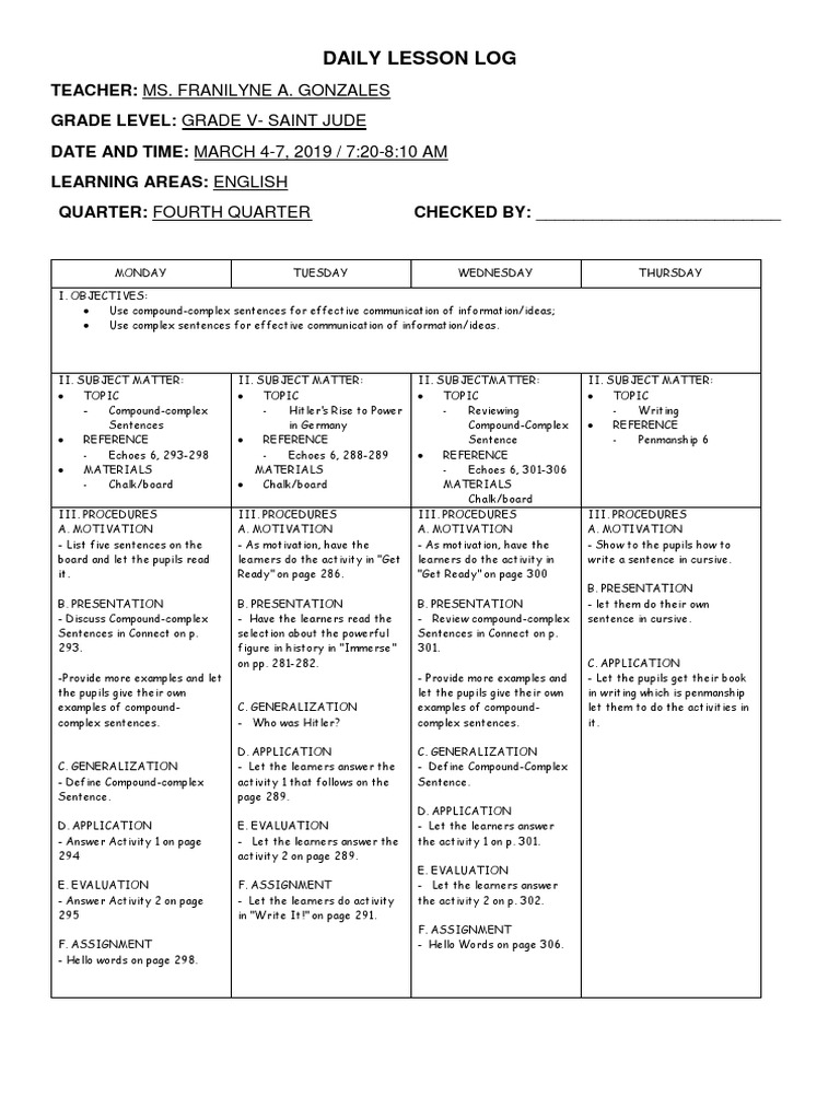 Daily Lesson Logs: A Week of Grammar and Writing Lessons for Three ...