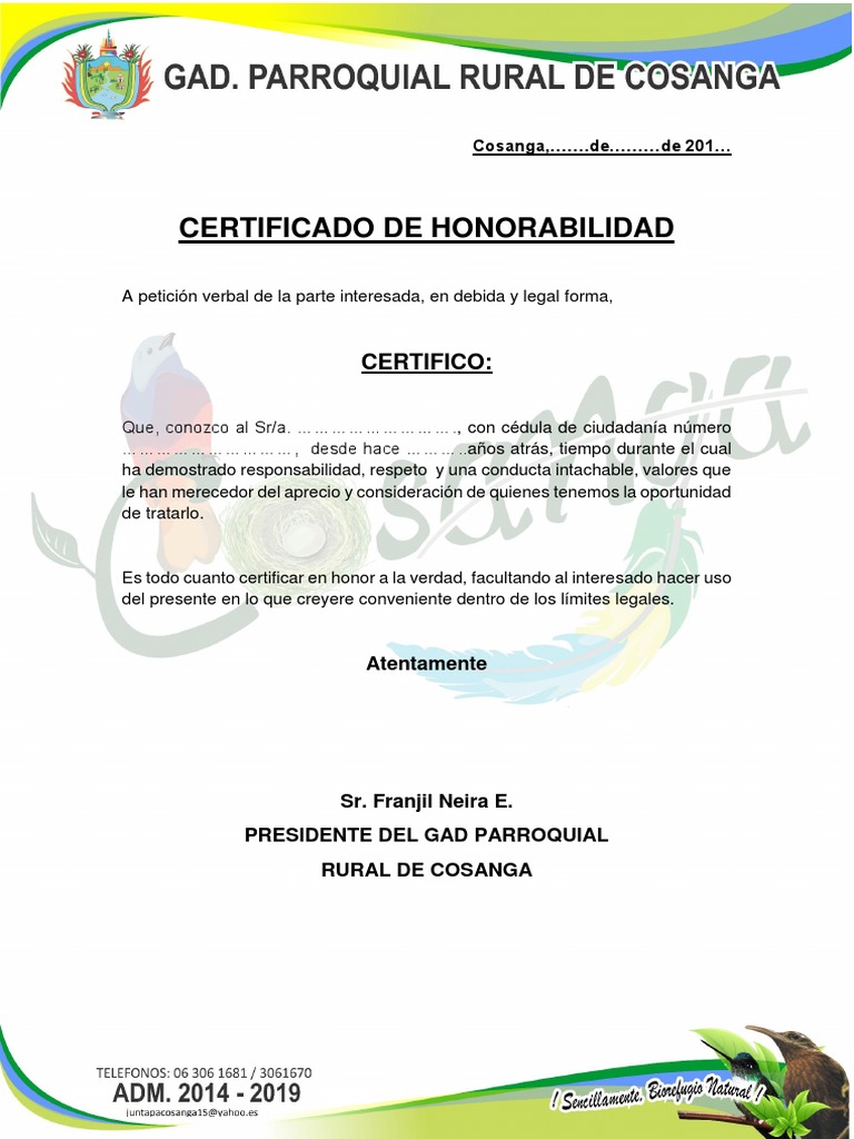 Modelo Certificado de Honorabilidad | PDF