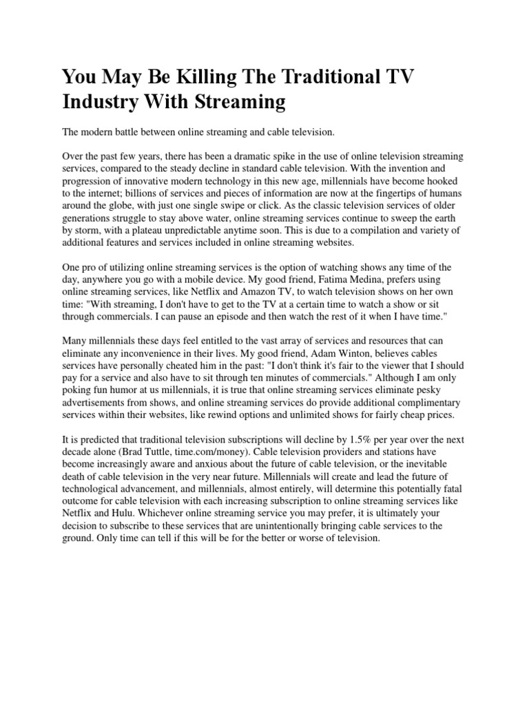 Streaming and The Television Industry | PDF | Streaming Media | Video ...