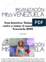 Tatiana Irizar - Nota Histórica, Tatiana Irizar Vuelve a Visitar El Concurso Miss Venezuela 2010