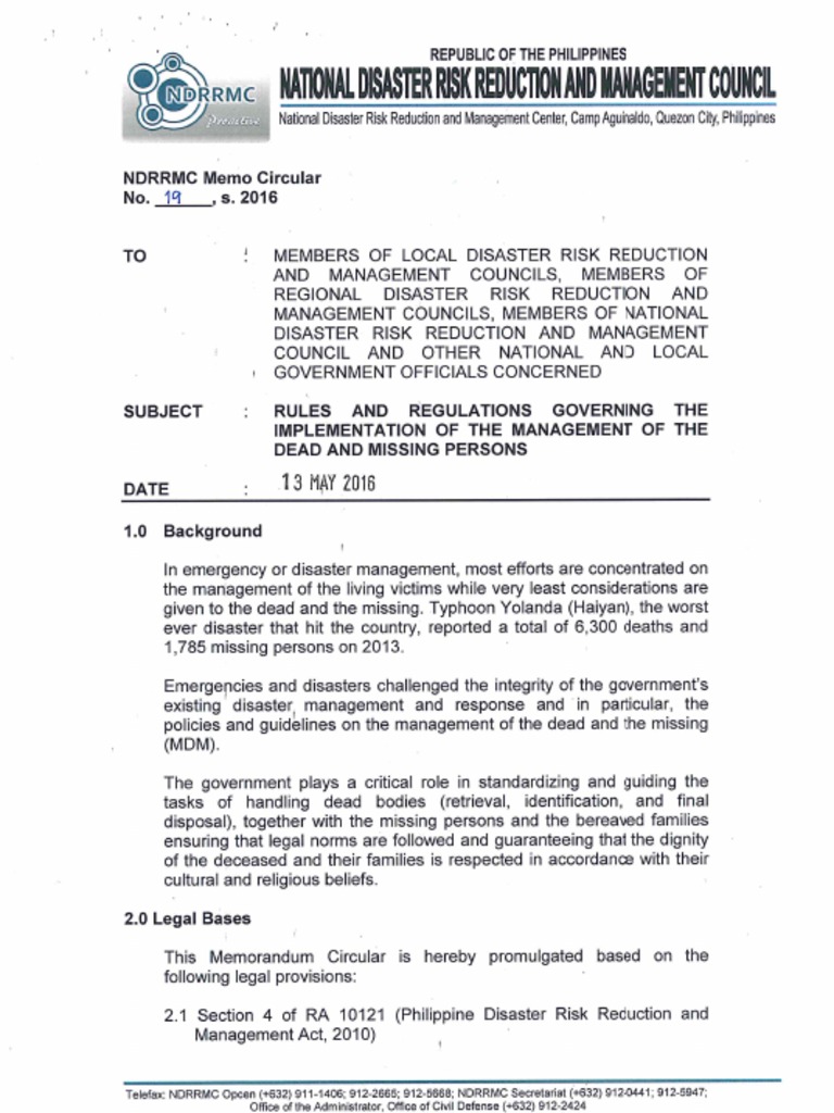 NDRRMC Memo No. 19 s 2016 Rules and Regulations Governing the Implementation of MDRRM