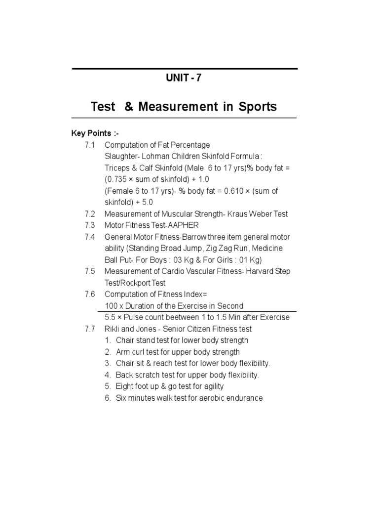 Tests and Measurements in Sports | PDF | Physical Fitness | Flexibility ...