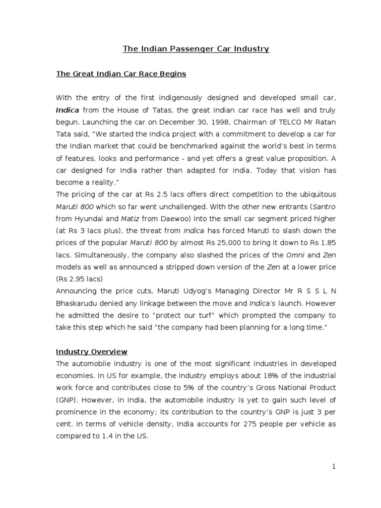 The Rise of the Indian Passenger Car Industry Competition and Technological Advancement in the