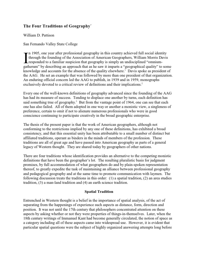 The Four Traditions of Geography Spatial Tradition