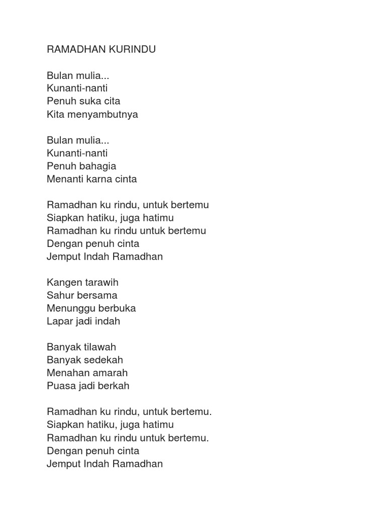 Lirik Lagu Ramadhan Kurindu PDF