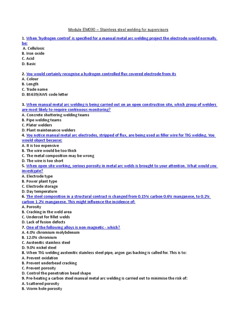 Welding Questions 1 PDF Welding Construction