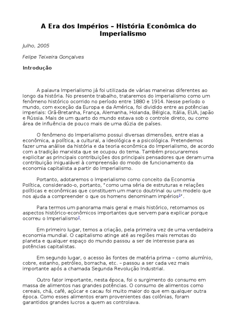 A Era dos Impérios - História Econômica do Imperialismo | PDF ...