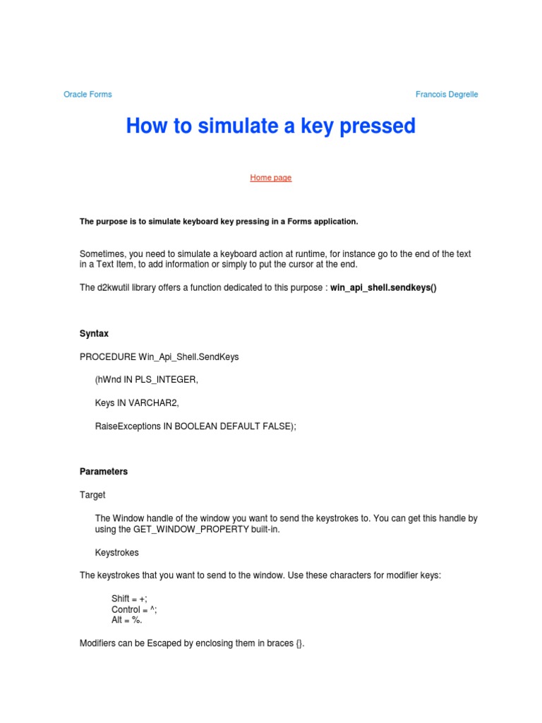 Simulate key presses Oracle Forms | PDF | Computer Keyboard | Subroutine