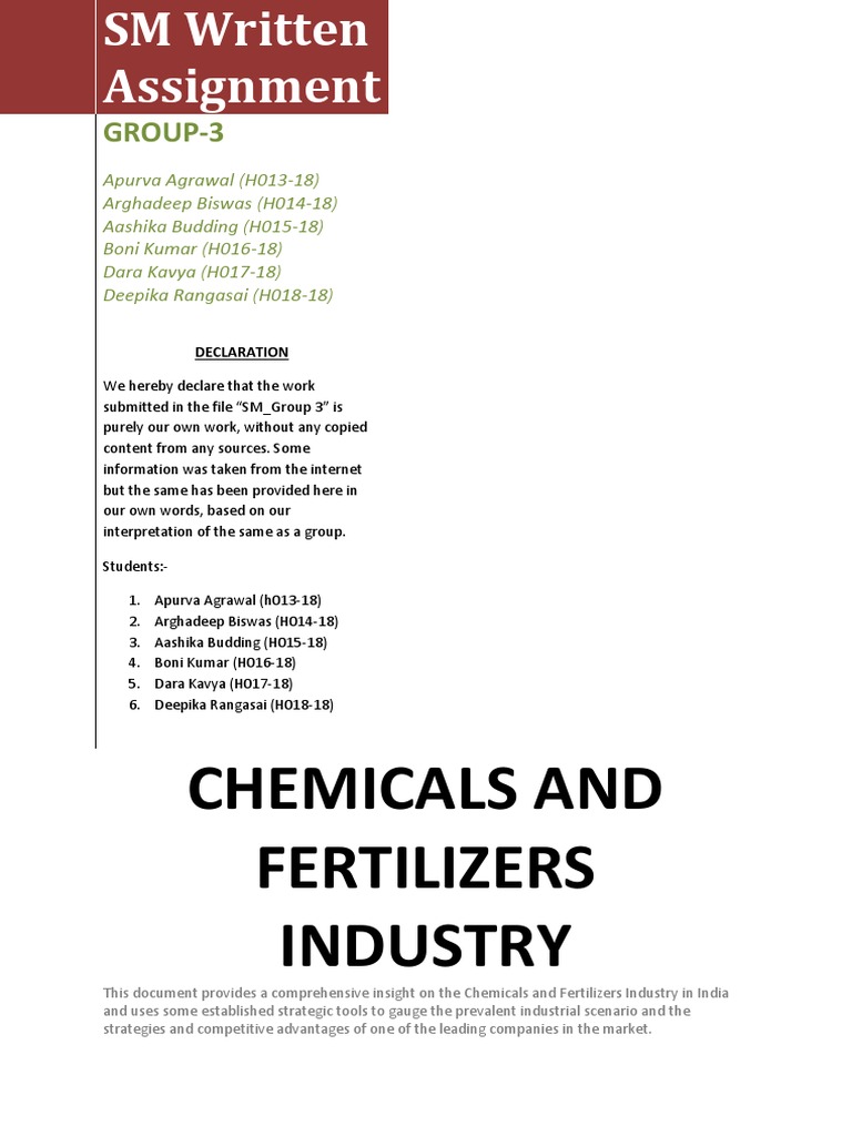 Chemicals and Fertilizers Industry Group3 PDF Fertilizer Risk Management