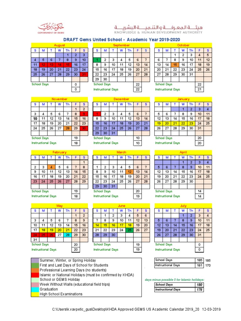 GEMS Calender 201920 PDF Academic Term Schools