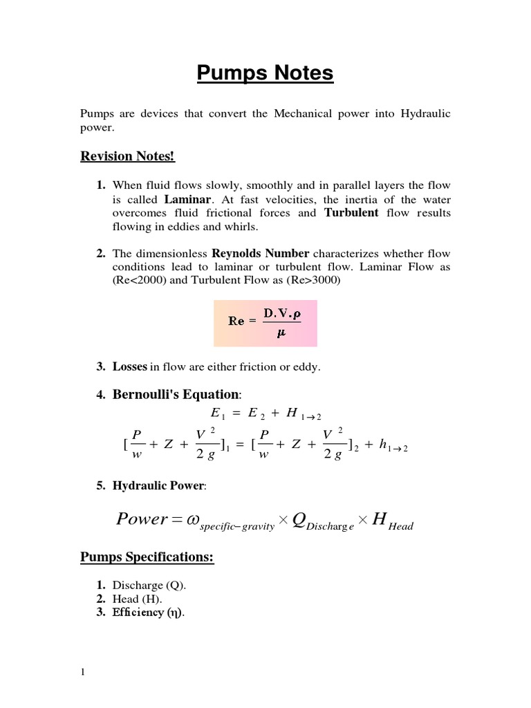 Pumps Notes H Q Power PDF Pump Fluid Dynamics