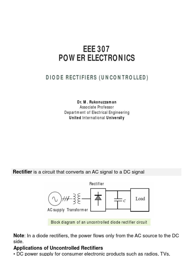 Uncontrolled Rectifiers Pdf Rectifier Electrical Equipment
