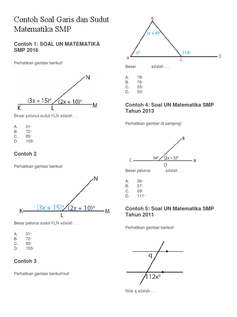 Contoh Soal Garis Dan Sudut Matematika SMP  PDF