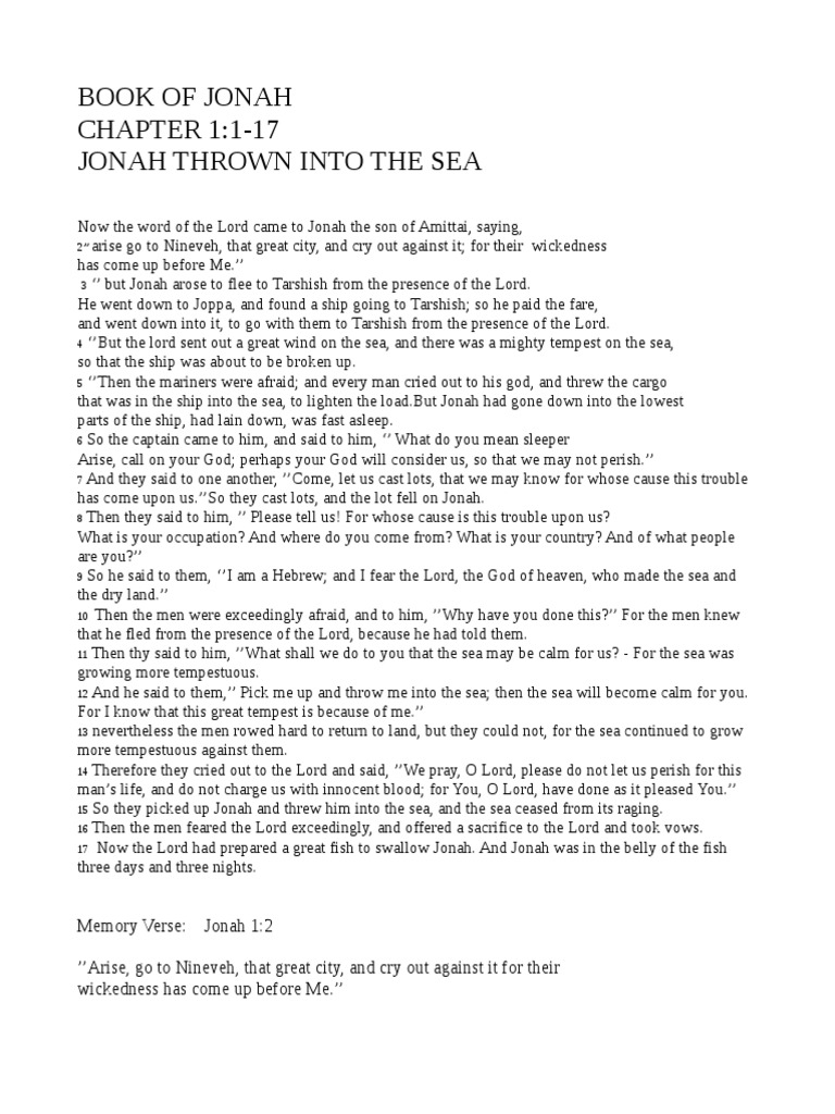 Book of Jonah CHAPTER 1117 Jonah Thrown Into The Sea