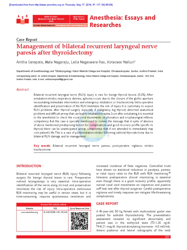 Management of Bilateral Recurrent Laryngeal Nerve PDF | PDF | Larynx ...
