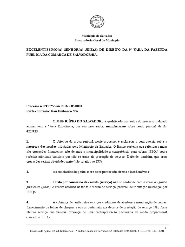 Manifestação Sobre Laudo Pericial. Itau Unibanco | PDF | Promotor ...