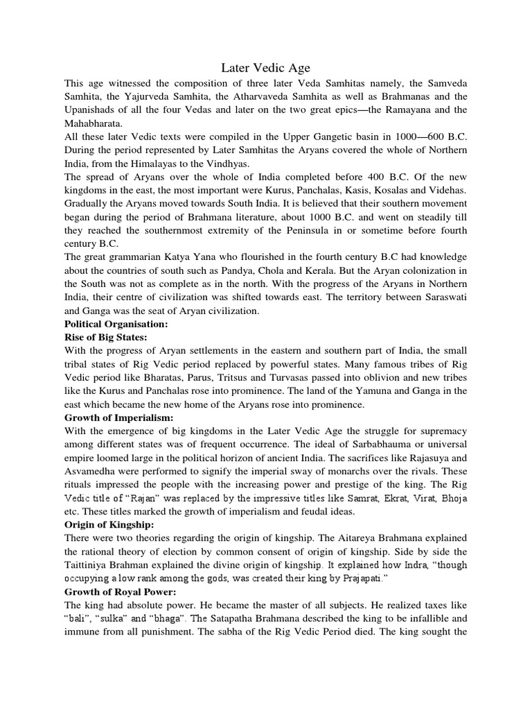 Later Vedic Society | PDF | Vedas | Asceticism