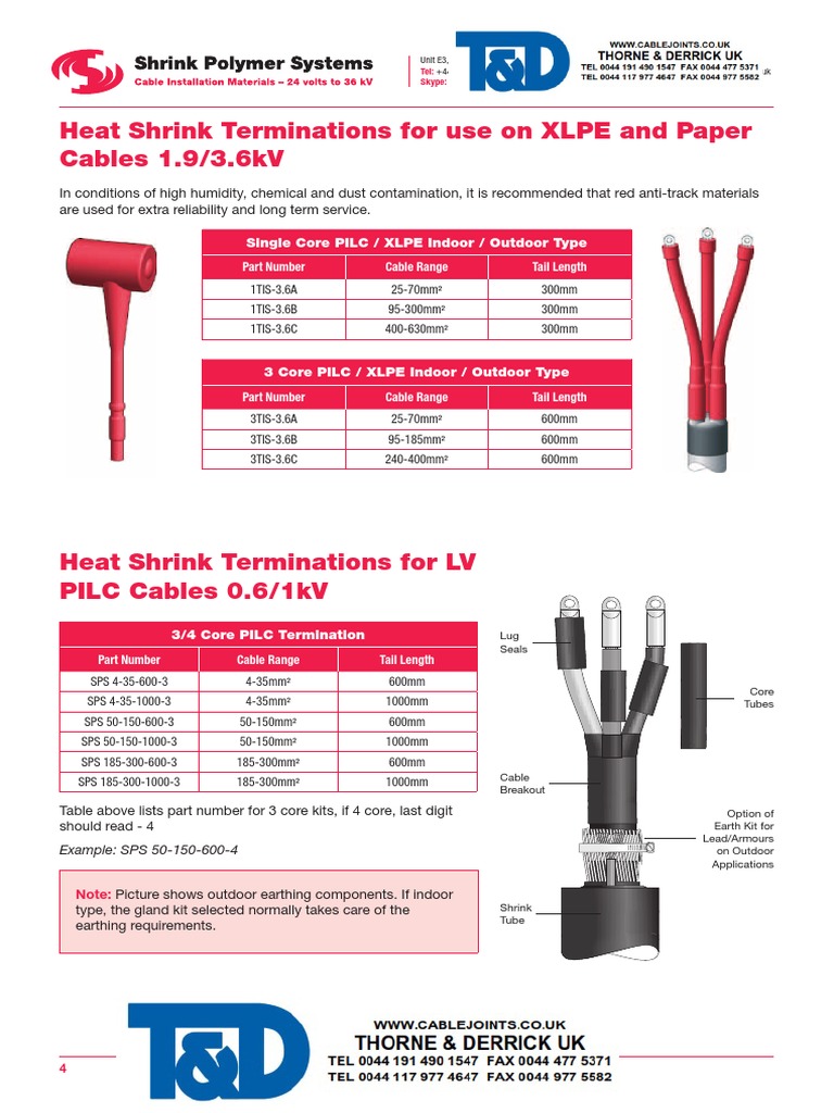 Heat Shrink Terminations LV 3/4 Core PILC Cables 0.6/1kV