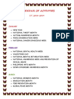 Calendar of Activities