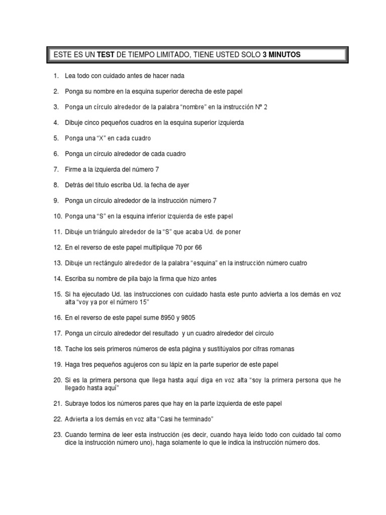 Test de Tiempo Limitado: Instrucciones | PDF | Ocio | Deportes