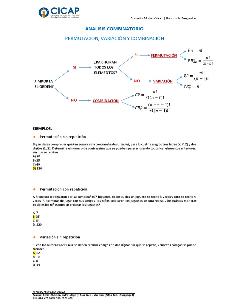 Análisis Combinatorio: Ejercicios y Soluciones | PDF | Combinatoria ...