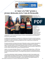 07 - 03- 19 Asociación “Por Amor a la Vida” premia a jóvenes destacados de la Costa de Hermosillo _ Canal Sonora