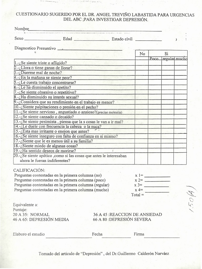 Prueba ABC de Depresion | PDF | Depresión (estado de ánimo ...