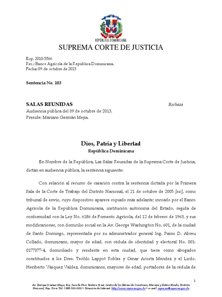 Sentencia sobre Banco Agrícola y Troncoso | PDF | República Dominicana ...