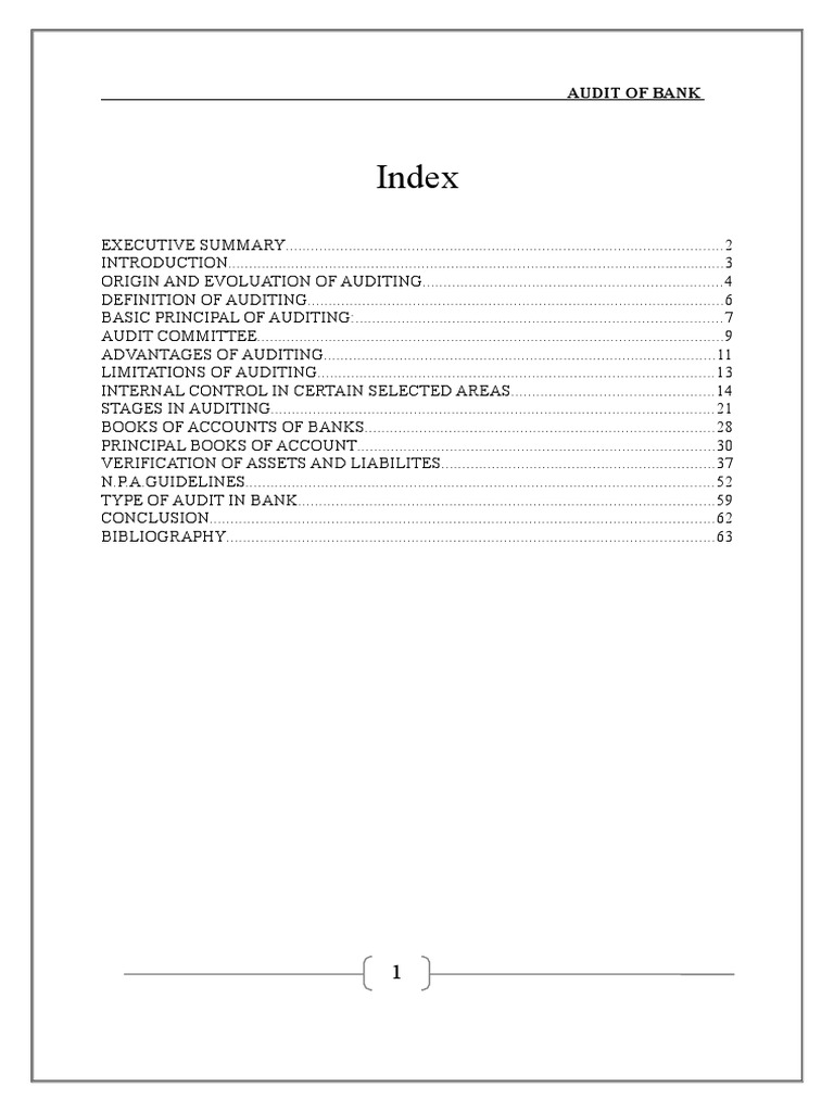 Index: Audit of Bank | PDF | Audit | Debits And Credits