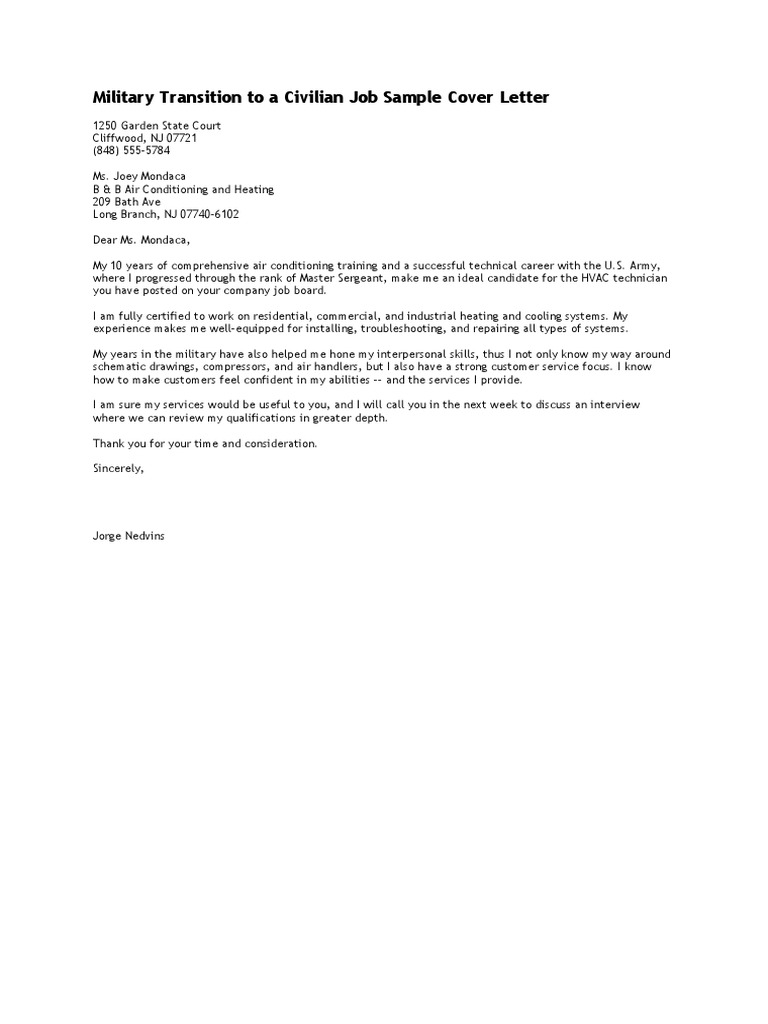 Military Cover Letter Sample