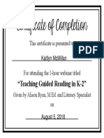 Guided Reading Workshop Certificate