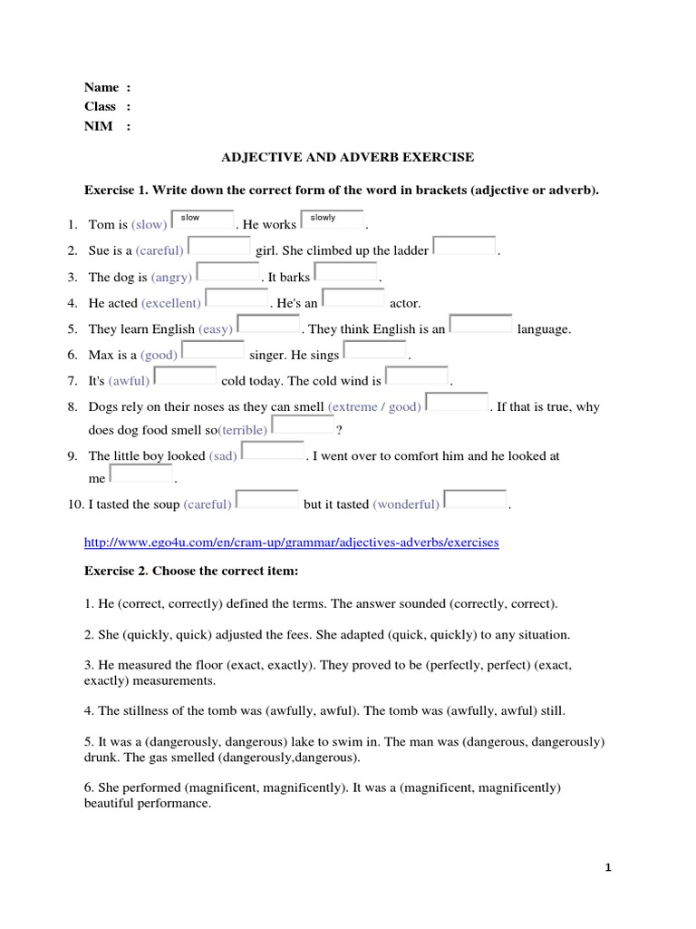 Adjective and Adverb Exercises | PDF | Adverb