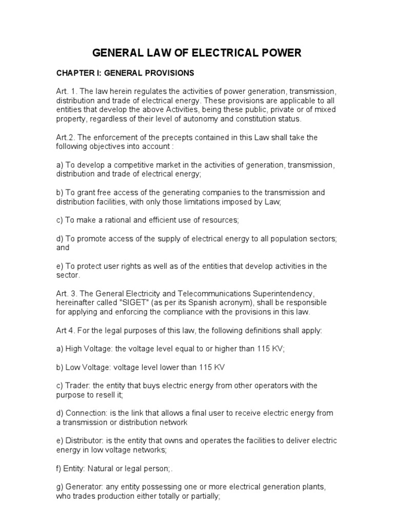 General Law on Electrical Power | PDF | Electric Power Transmission ...