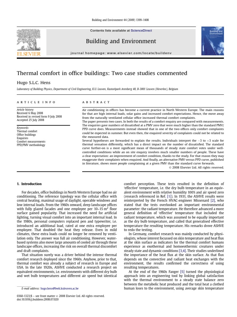 Thermal Comfort in Office Buildings | PDF | Temperature | Engineering ...