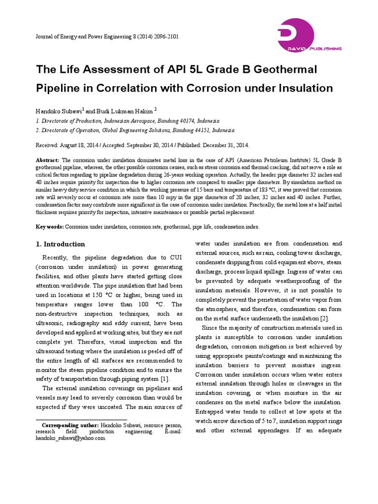 Life Assessment of API 5L Geothermal Pipeline | PDF | Corrosion | Pipe ...