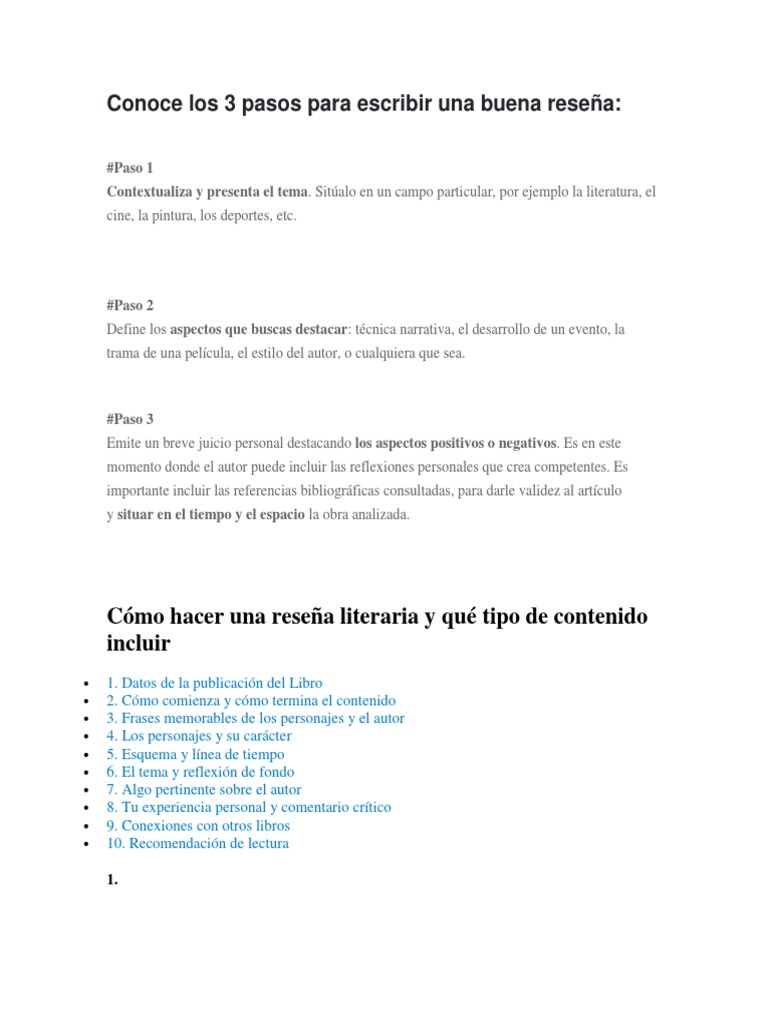 Conoce Los 3 Pasos para Escribir Una Buena Reseña | PDF | Autor ...