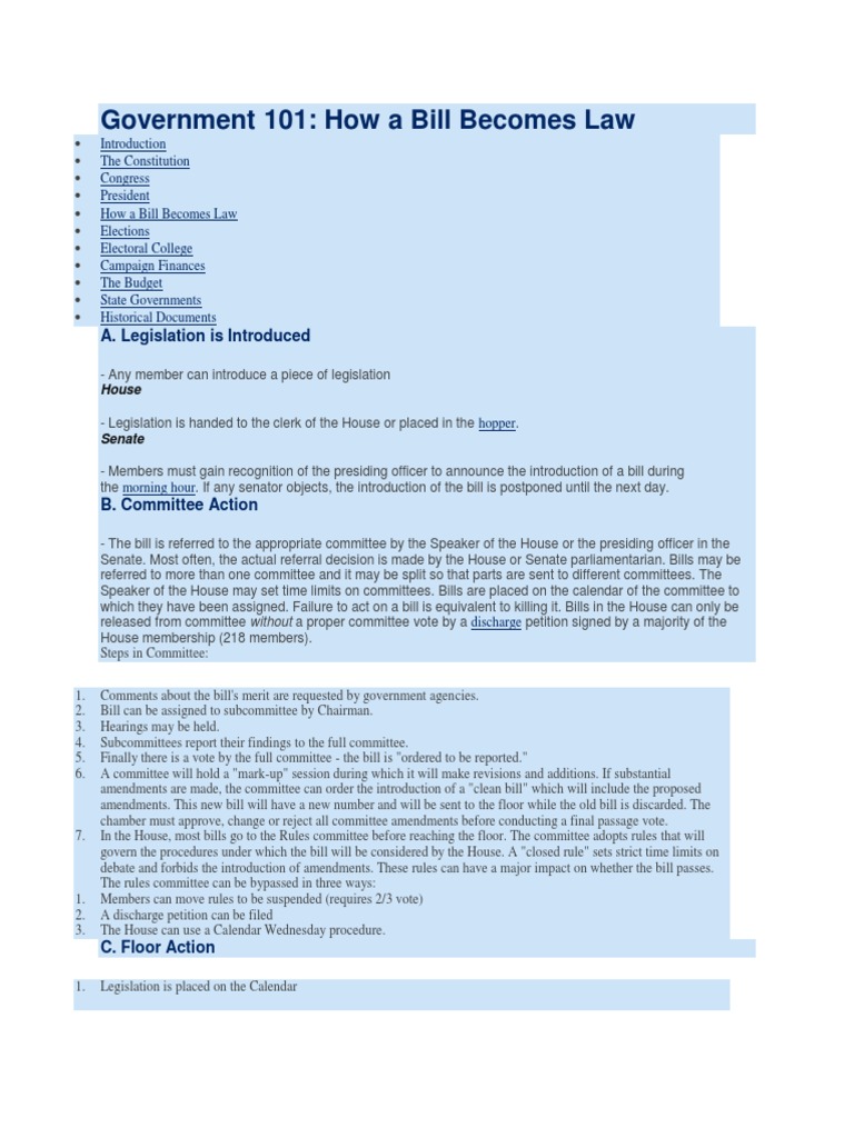 How a Bill Becomes Law in Congress | PDF | United States House Of ...