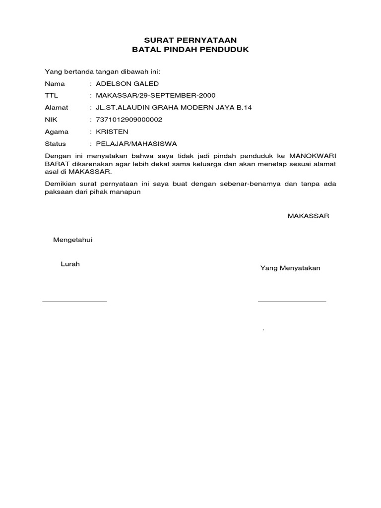 Contoh Surat Pernyataan Batal Dah Domisili Kumpulan Contoh Surat