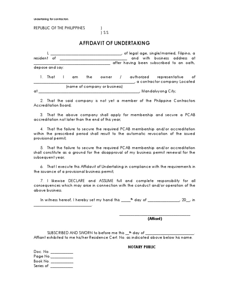 Affidavit of Undertaking for PCAB | PDF