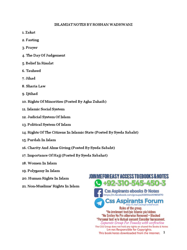 Islamiat Notes by Roshan Wadwani PDF | PDF | Prophets And Messengers In ...
