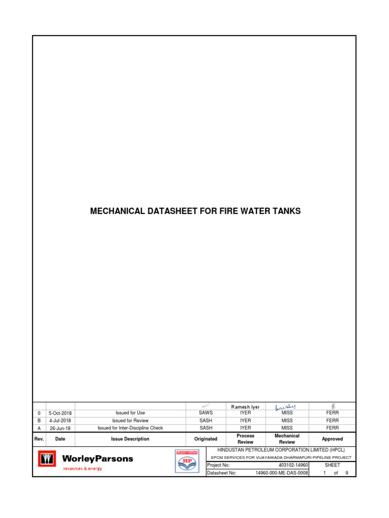 Fire Water Tanks Mechanical Datasheet | PDF | Stairs | Pipe (Fluid ...