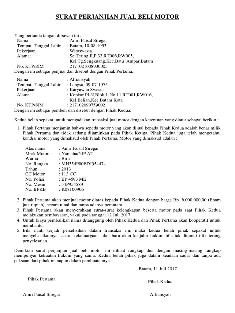 Download 68+ Contoh Surat Jual Beli Motor Terbaru Gratis