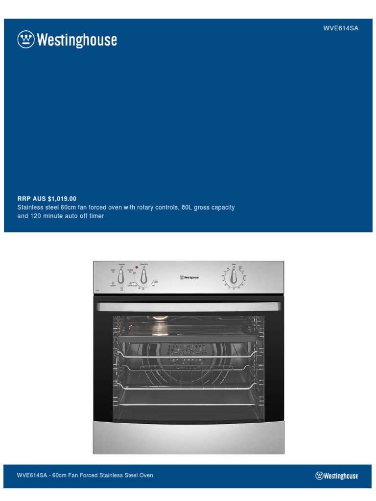Westinghouse WVE614SA Electric Built in Oven Specifications Sheet