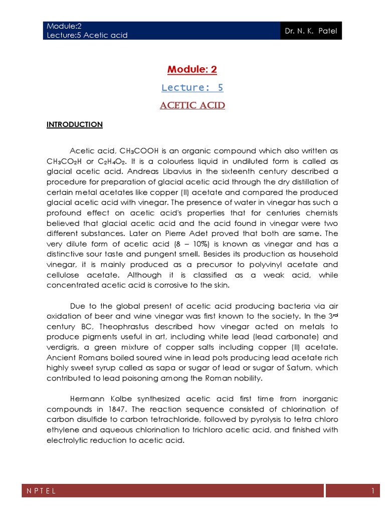 Lecture 5 Acetic Acid Pdf Acetic Acid Methanol